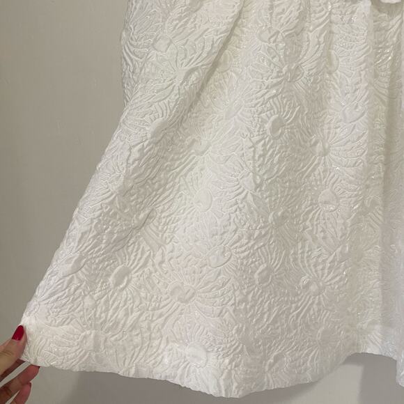 SHRIMPS Floral Jacquard Babydoll Silk Blend Mini Dress in White Size UK 12/ US 8 - Picture 7 of 15